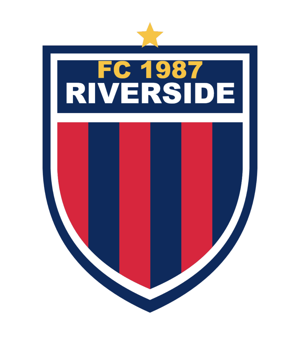 Stemma della squadra di calcio FC 1987 Riverside a strisce rosse e blu navy – La tua immagine