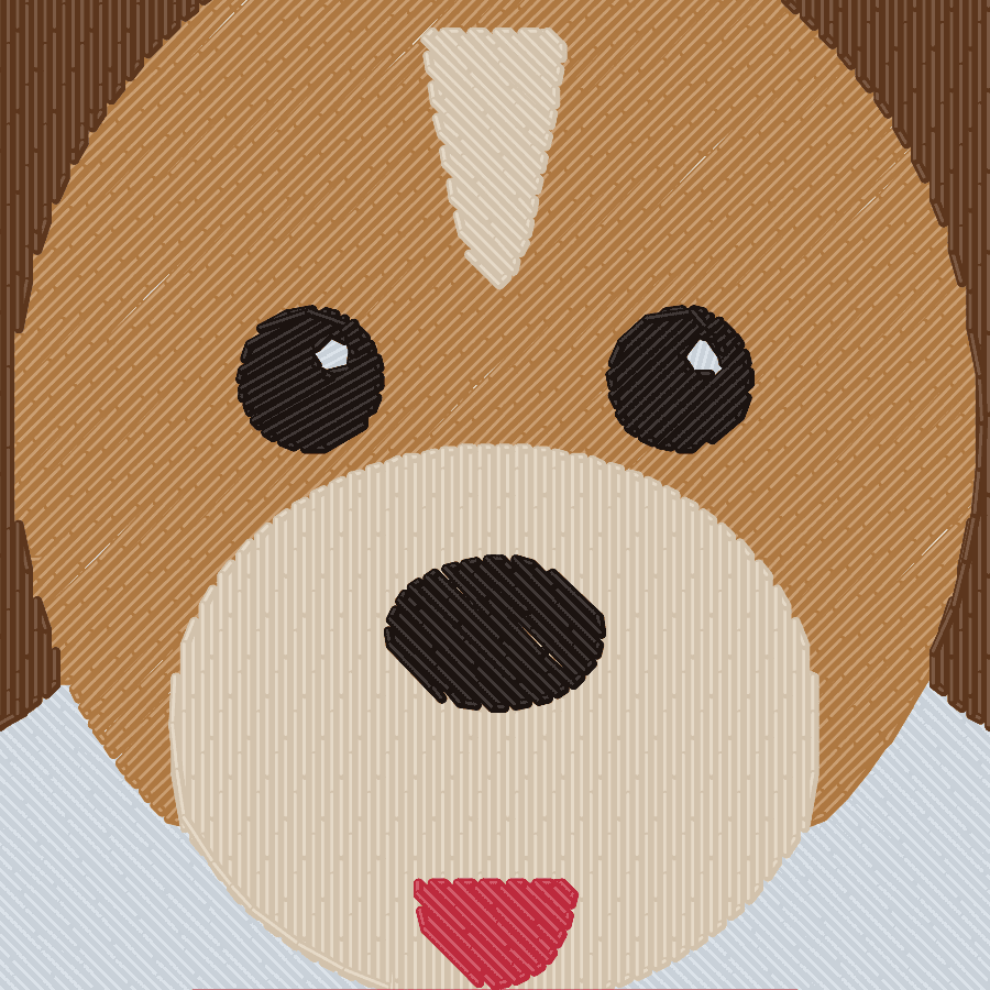 Close-up of a dog portrait stitch preview showing the direction of the fill stitches